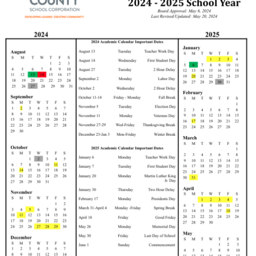 20242025 VCSC Calendar. Terre Haute North